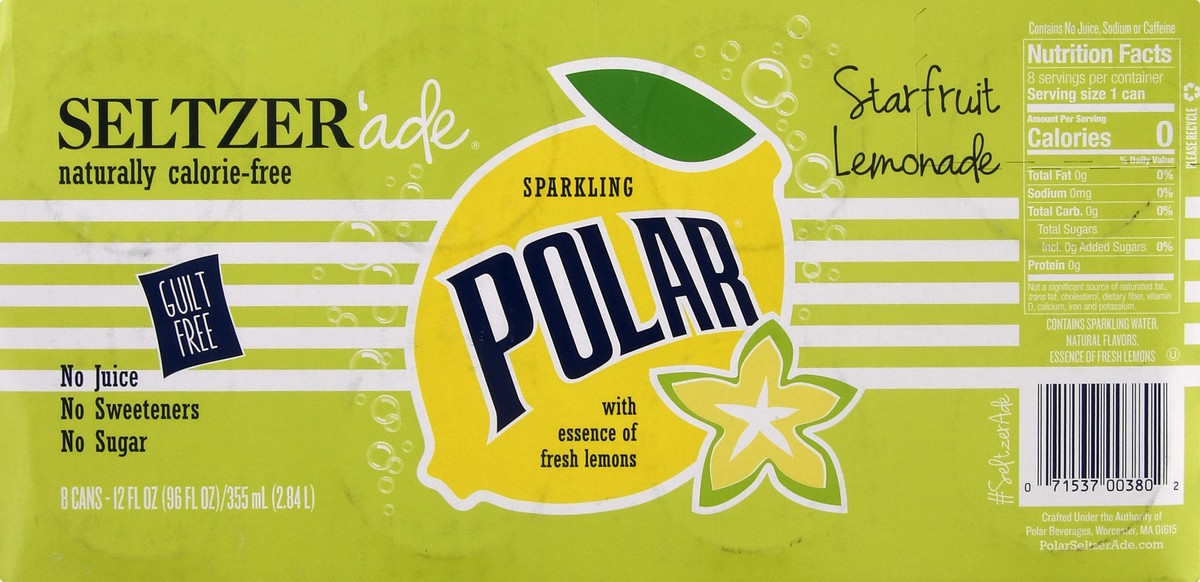 slide 4 of 9, Polar Starfruit Lemonade Seltzer Ade - 8 ct, 8 ct