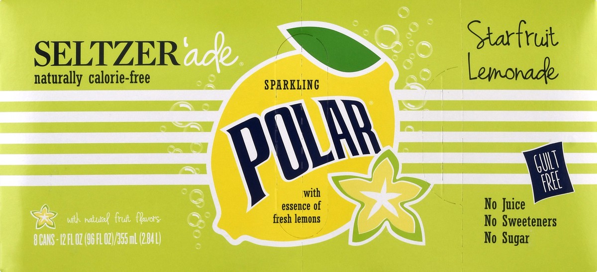 slide 1 of 9, Polar Starfruit Lemonade Seltzer Ade - 8 ct, 8 ct