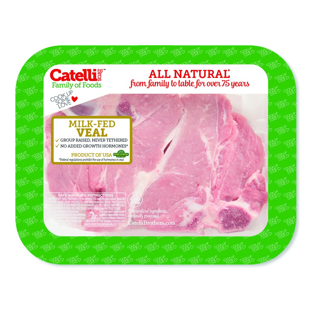 slide 1 of 1, Catelli Bros Family of Foods Milk-Fed Veal Loin Chop, per lb
