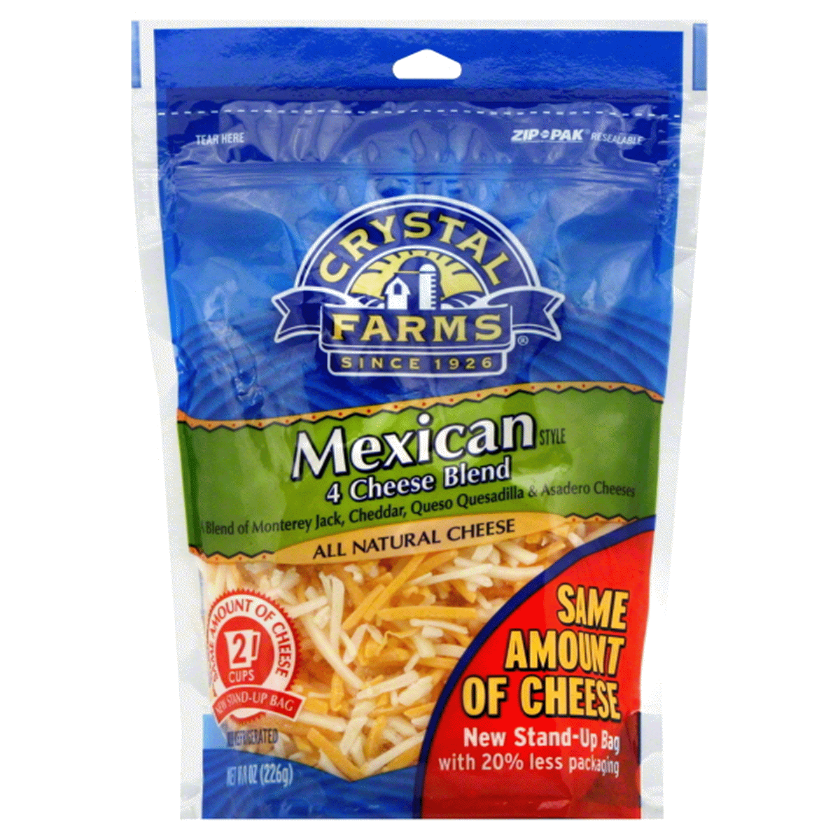 slide 1 of 1, Crystal Farms Shredded Cheese, Mexican Style Four Cheese Blend, 8 oz