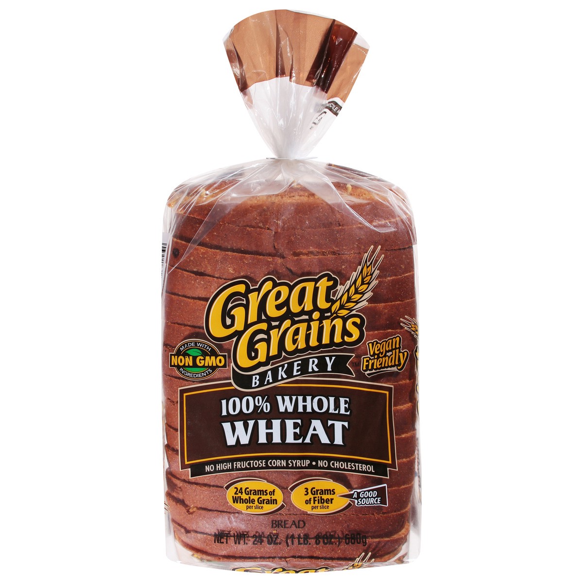 slide 1 of 12, Great Grains Bakery 100% Whole Wheat Bread 24 oz, 24 oz