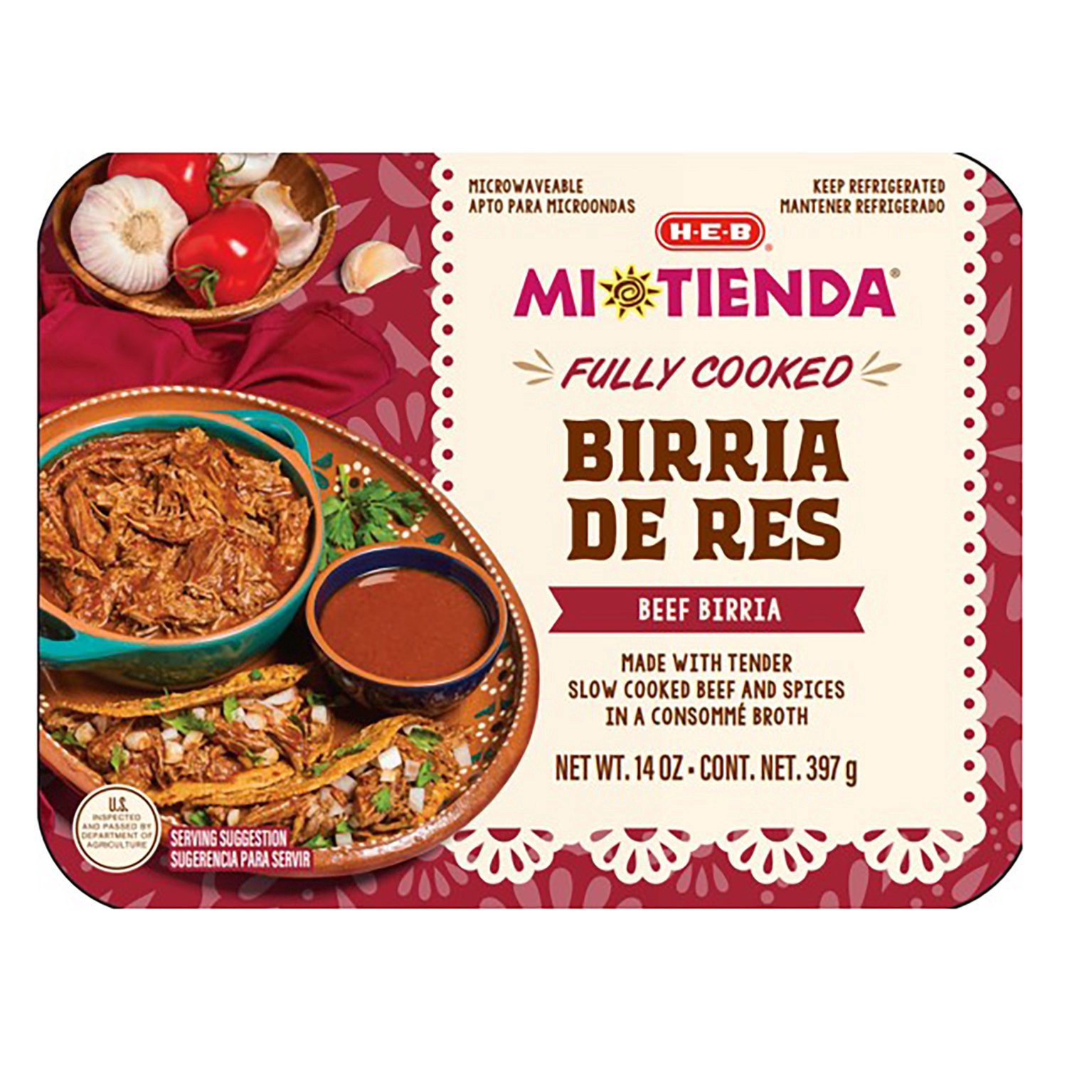 slide 1 of 1, H-E-B Mi Tienda Fully Cooked Beef Birria, 14 oz