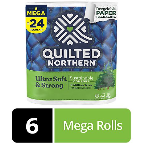 slide 1 of 1, Quilted Northern Ultra Soft & Strong Toilet Paper, 6 Mega Rolls - 6 RL, 6 ct