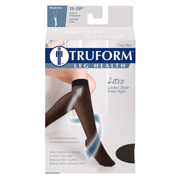 slide 1 of 1, TRUFORM Lites Sheer Knee Highs Mild Support Black Large, 1 pair