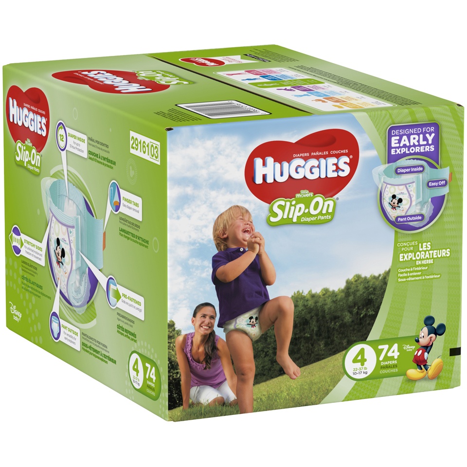 slide 2 of 3, Huggies Little Movers Slip On Pants Diapers Size 4, 74 ct