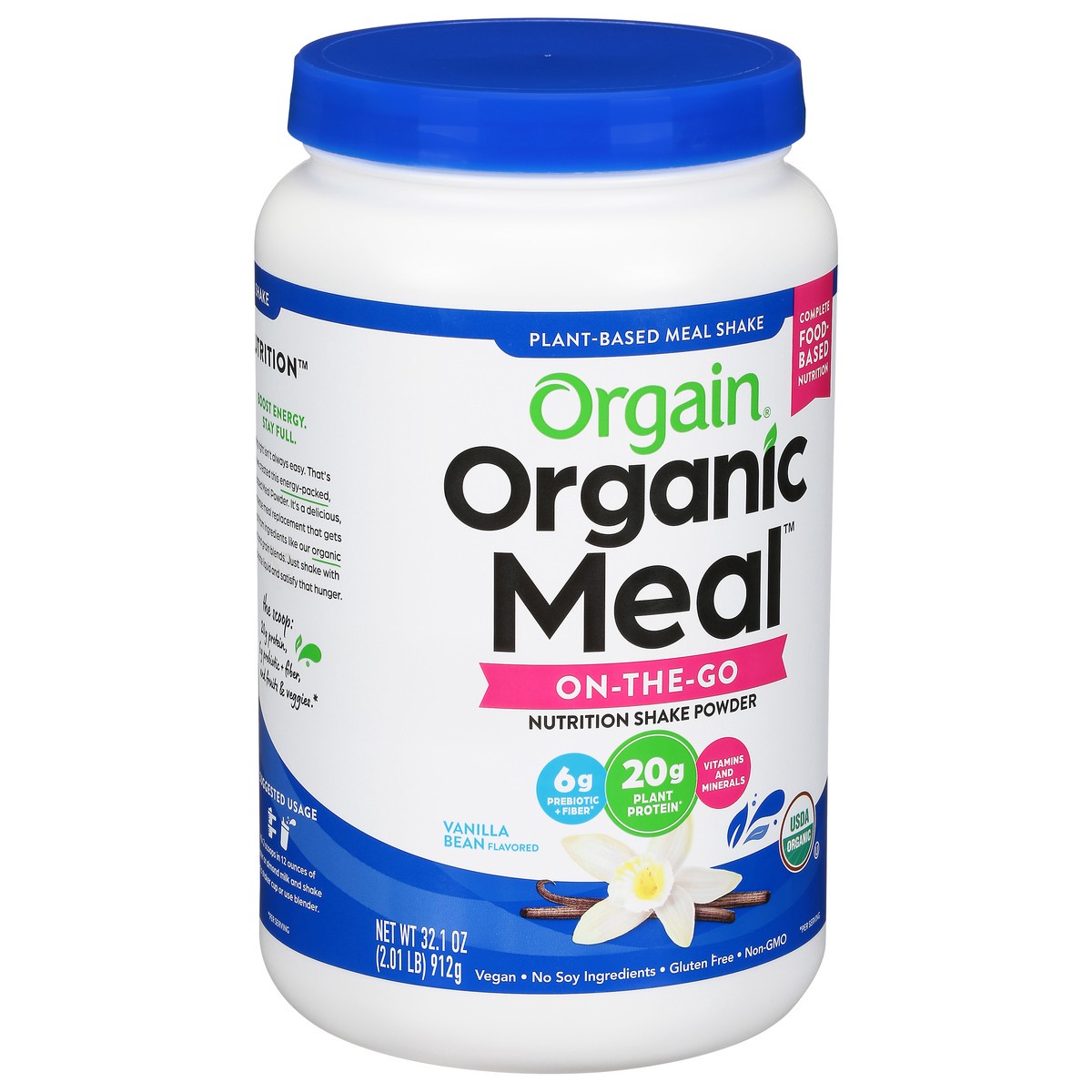 slide 2 of 9, Orgain Organic Meal On-The-Go Vanilla Bean Flavored Nutrition Shake Powder 32.1 oz, 32.1 oz