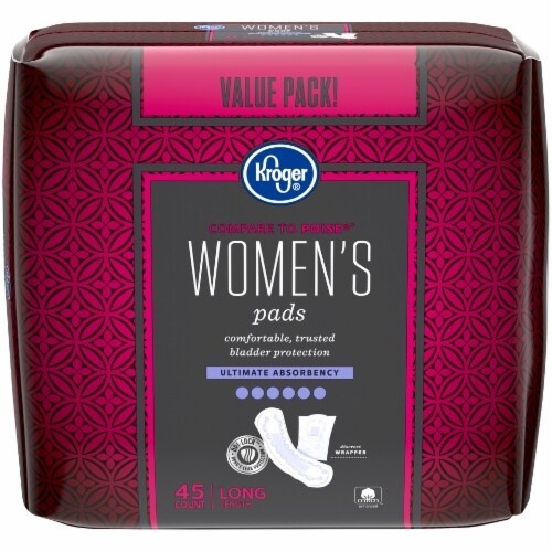 slide 1 of 1, Kroger Women'Slong Ultimate Absorbency Pads, 45 ct