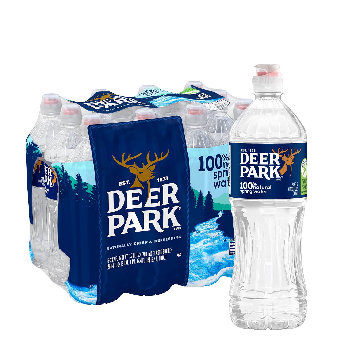 slide 5 of 5, DEER PARK Brand 100% Natural Spring Water, 23.7-ounce plastic sport cap bottles (Pack of 12), 23.7 oz