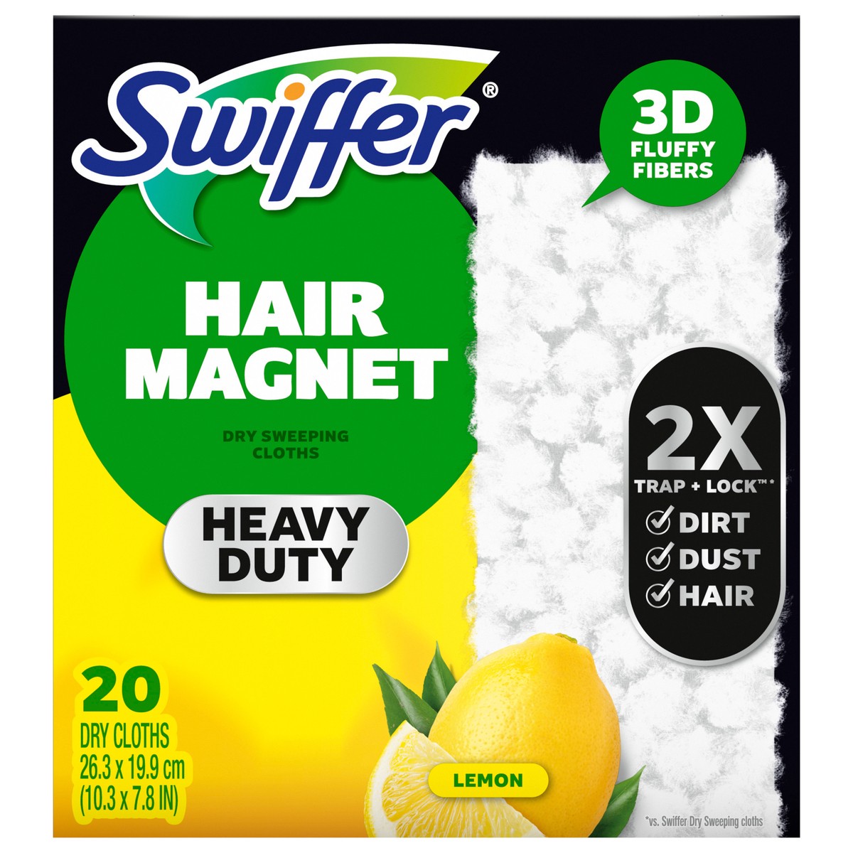 slide 1 of 9, Swiffer Hair Magnet Heavy Duty Dry Sweeping Cloths - Lemon, 20 ct