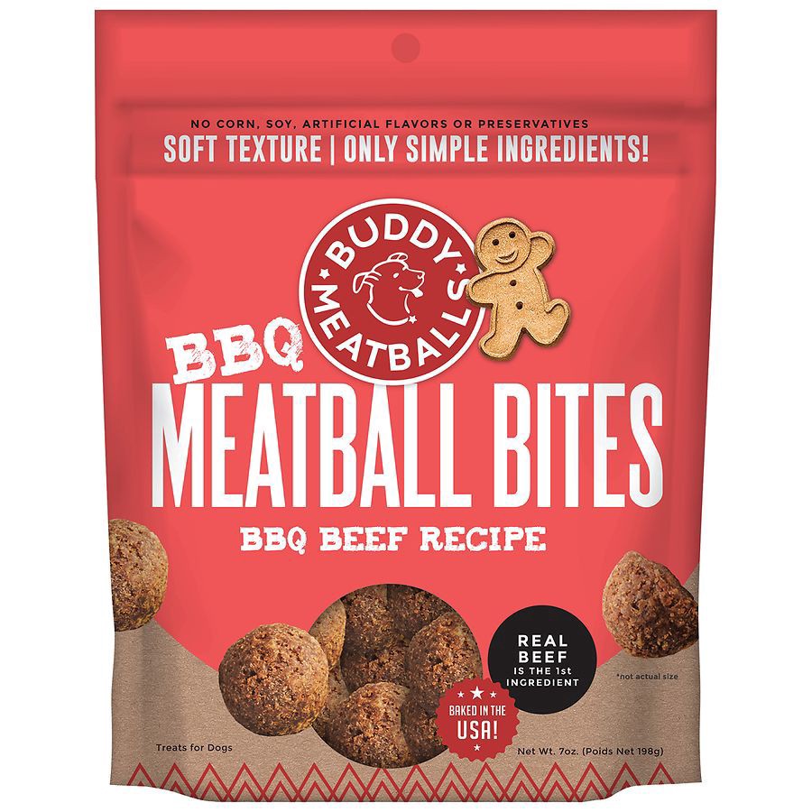 slide 1 of 5, Buddy Biscuits Meaty Meatball Bites Dog Treats, BBQ Beef, 7 oz Bag, 7 oz