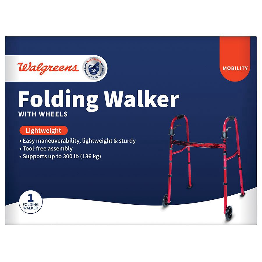 slide 1 of 5, Walgreens Walker with Folding Wheels, 1 ct