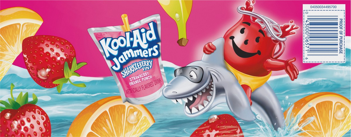 slide 4 of 9, Kool-Aid Jammers Sharkleberry Fin Strawberry Orange Punch Flavored 0% Juice Drink, 10 ct Box, 6 fl oz Pouches, 10 ct