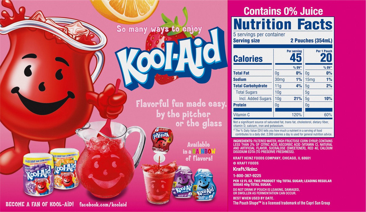 slide 5 of 9, Kool-Aid Jammers Sharkleberry Fin Strawberry Orange Punch Flavored 0% Juice Drink, 10 ct Box, 6 fl oz Pouches, 10 ct