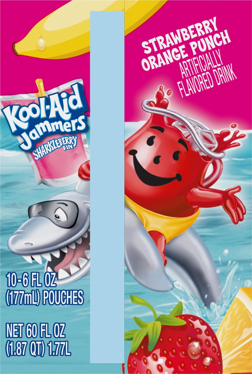 slide 8 of 9, Kool-Aid Jammers Sharkleberry Fin Strawberry Orange Punch Flavored 0% Juice Drink, 10 ct Box, 6 fl oz Pouches, 10 ct