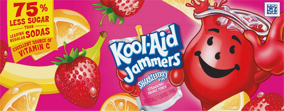 slide 9 of 9, Kool-Aid Jammers Sharkleberry Fin Strawberry Orange Punch Flavored 0% Juice Drink, 10 ct Box, 6 fl oz Pouches, 10 ct