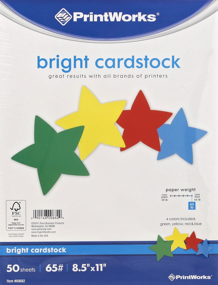 slide 4 of 4, PrintWorks Multi-Colored Cardstock 50 Count - Bright, 8.5 in x 11 in