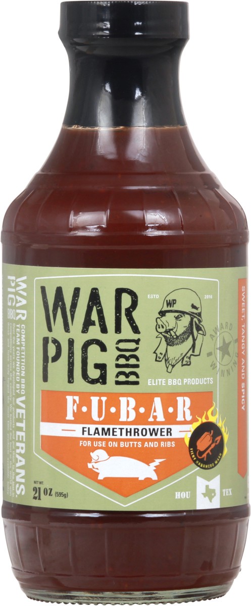 slide 1 of 9, WarPig BBQ Sweet Tangy And Spicy Sauce 21 oz Bottle, 21 oz