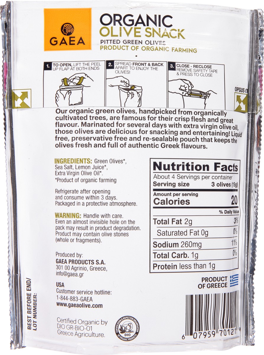slide 7 of 12, Gaea Organic Pitted Green Olive Snack - 2.3 oz, 2.3 oz