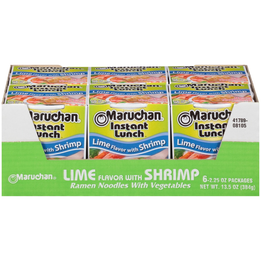 slide 1 of 8, Maruchan Instant Lunch Lime Flavor with Shrimp Ramen Noodle Soup, 6 ct; 2.25 oz