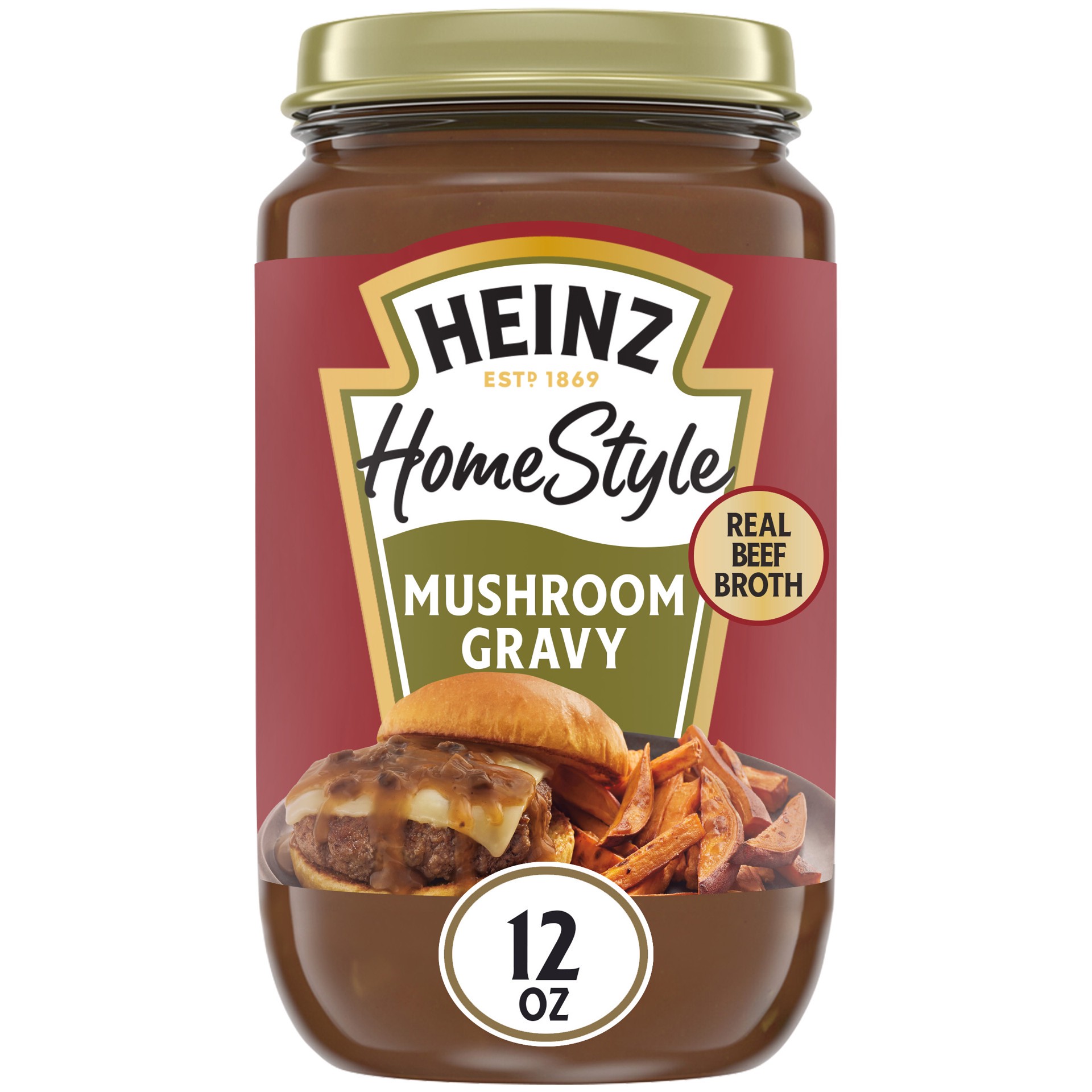 slide 1 of 9, Heinz HomeStyle Mushroom Gravy, 12 oz Jar, 12 oz