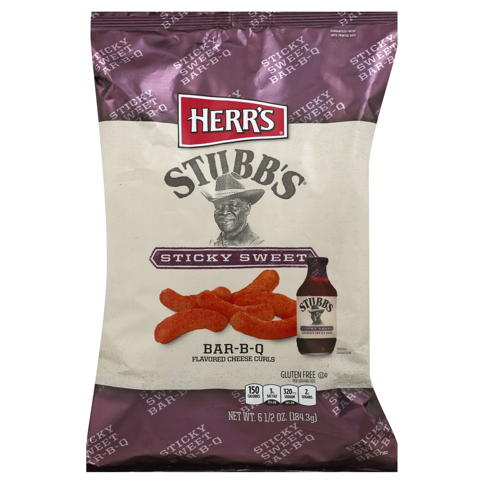 slide 1 of 1, Herr's Stubb's Sticky Sweet Bar-B-Q Flavored Cheese Curls, 6.5 oz