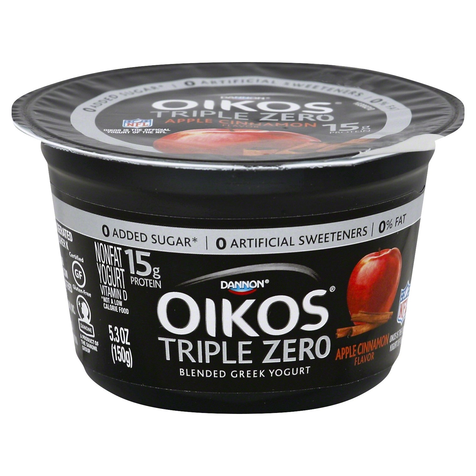 slide 1 of 5, Oikos Triple Zero Apple Cinnamon Greek Yogurt, 5.3 oz