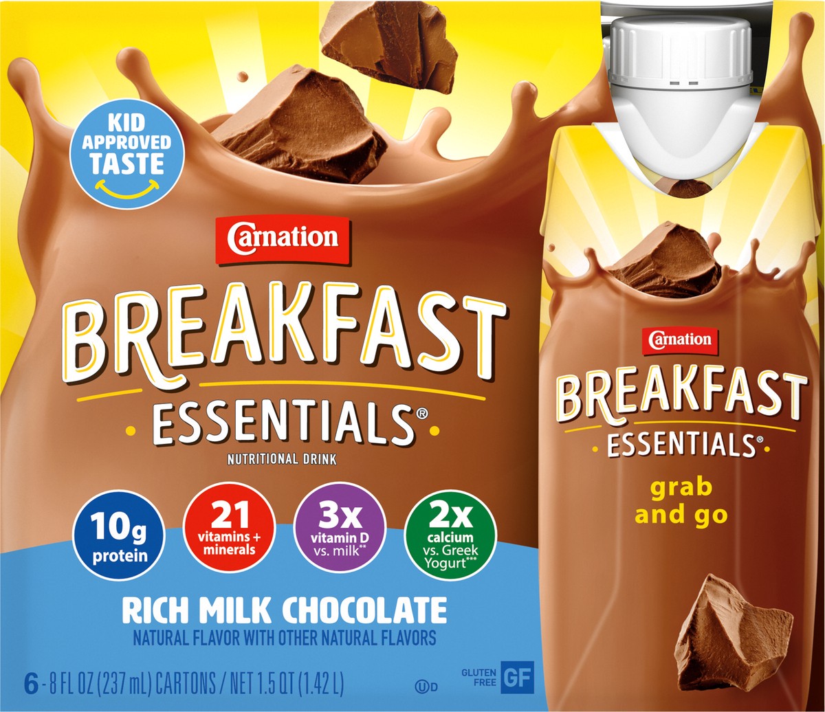 slide 3 of 9, Carnation Breakfast Essentials Ready to Drink Rich Milk Chocolate, 6 ct; 8 oz