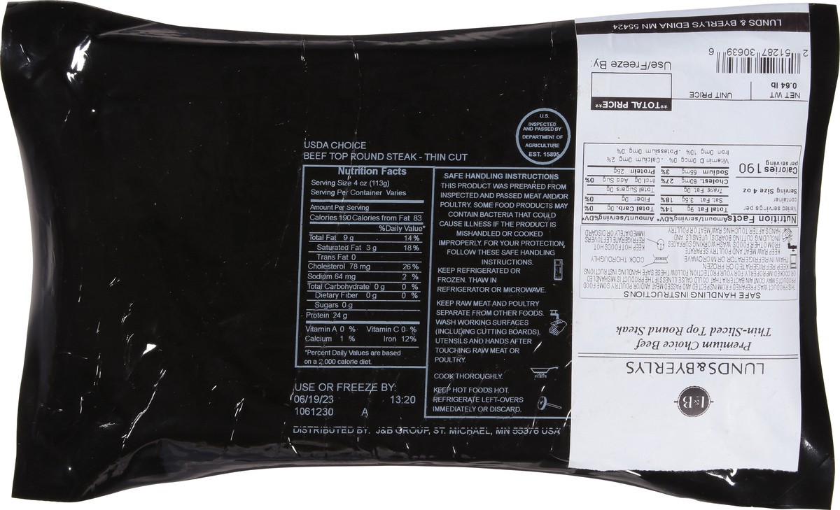 slide 4 of 9, Lunds & Byerlys Premium Thin Sliced Top Round Steak Beef 1 ea, 1 ct