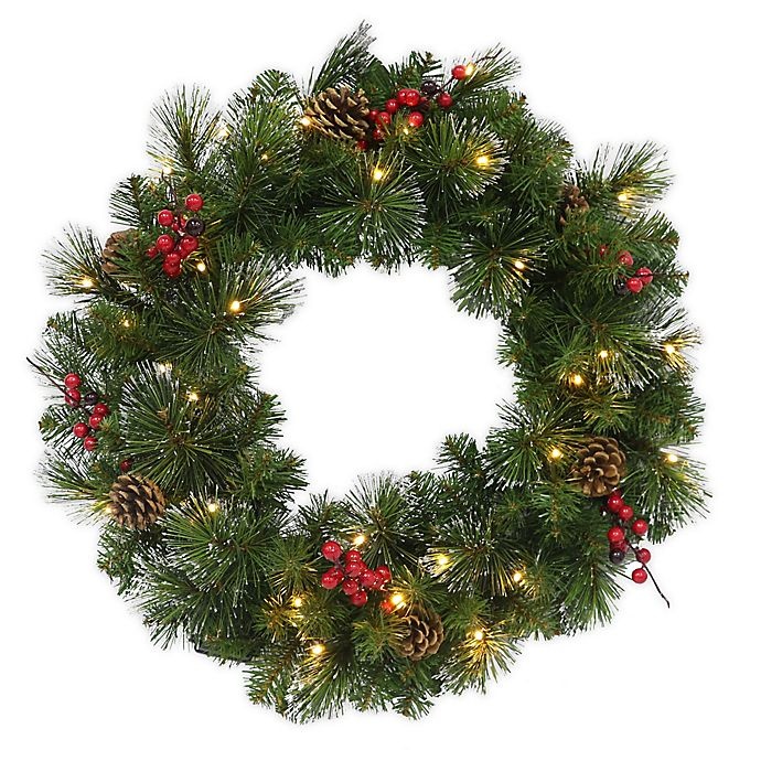 slide 1 of 1, Winter Wonderland Traditional Frosted Berry Artificial Wreath - Green/Red, 24 in