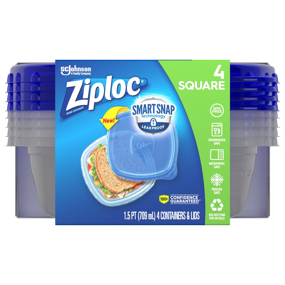 slide 1 of 11, Ziploc Brand, Food Storage Containers with Lids, Smart Snap Technology, Square, 4 ct, 4 ct