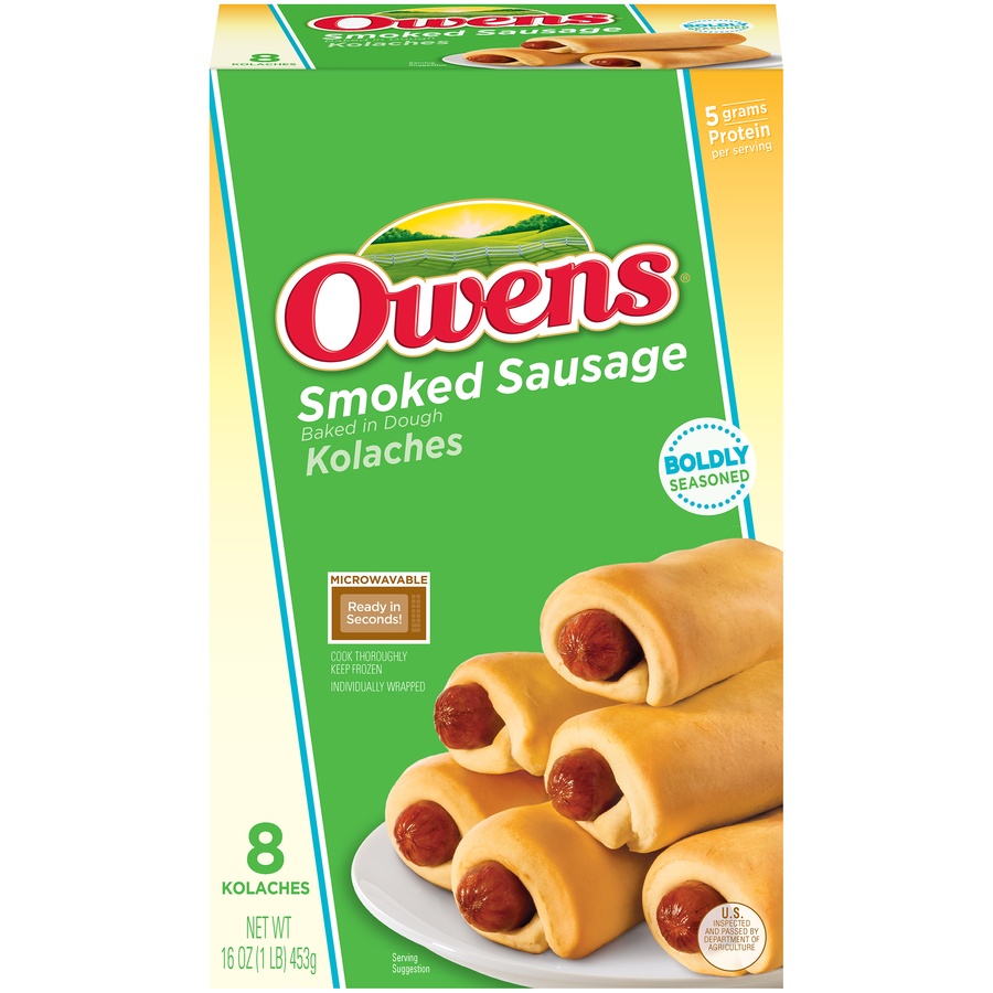 slide 1 of 8, Owens Smoked Sausage Kolaches, 16 oz