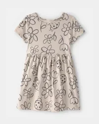 Carters Toddler Girl Floral Ladybug Short-Sleeve Dress - Brown Beige 5T