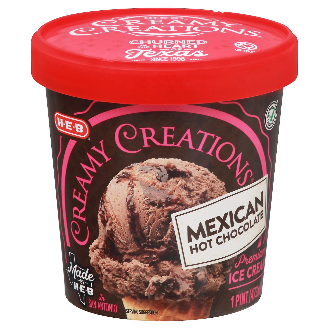 slide 1 of 1, H-E-B Select Ingredients Creamy Creations Mexican Hot Chocolate Ice Cream, 1 pint