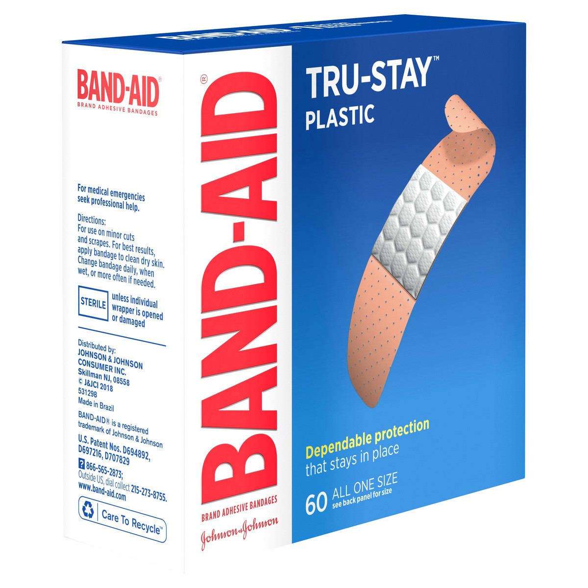 slide 2 of 6, BAND-AID Tru-Stay Plastic Strips Adhesive Bandages for Wound Care and First Aid, All One Size, 60 ct