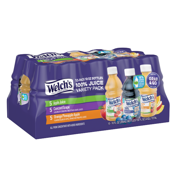 slide 11 of 12, Welch's 100% Juice Variety Pack, Grape / Apple / Orange Pineapple Apple, 10 fl oz On-the-Go Bottle (Pack of 15), 15 ct