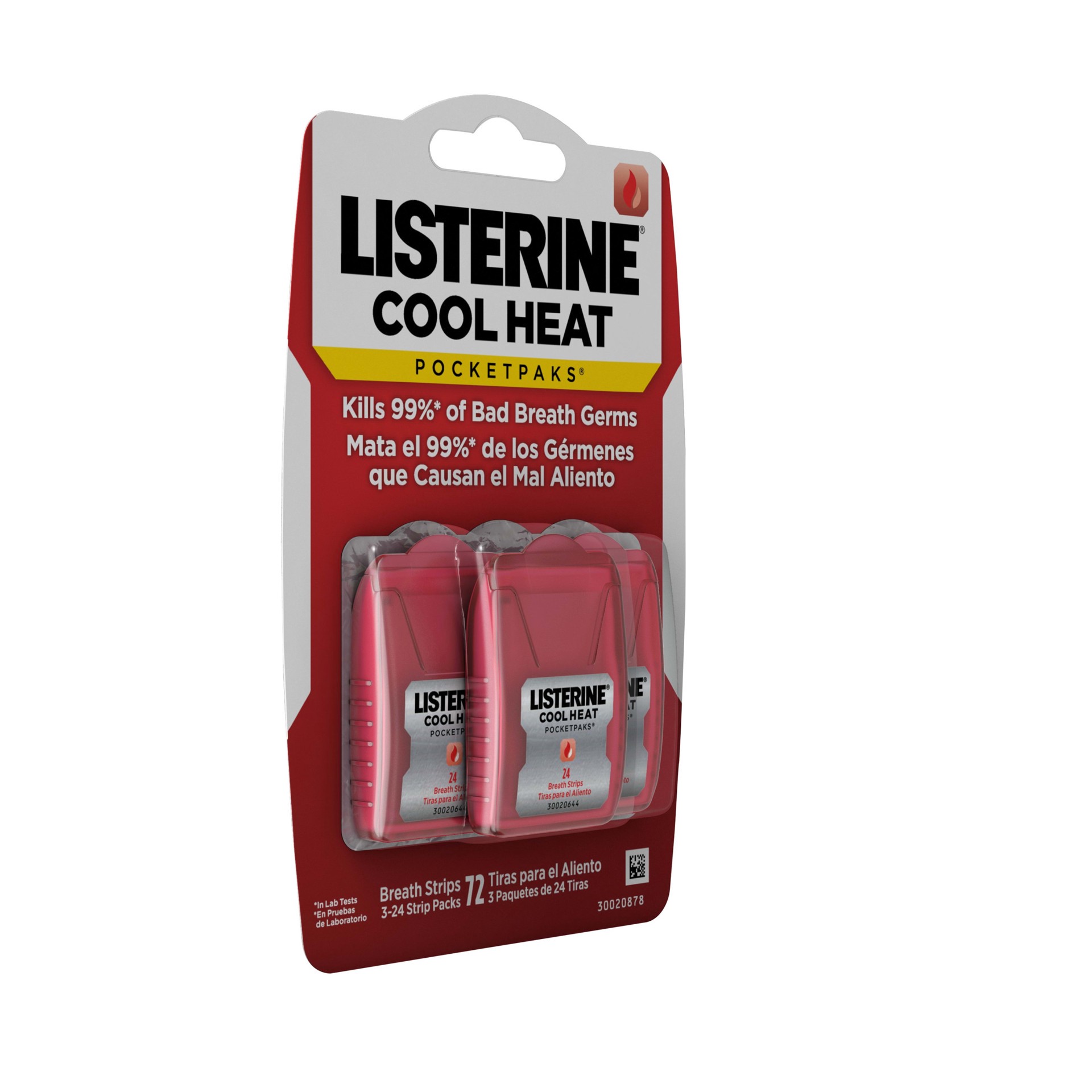 slide 3 of 5, Listerine Cool Heat Pocketpaks Breath Strips for Oral Care, Kills Bad Breath Germs to Freshen Breath, Cinnamon Flavor, 24-Strip Pack, 3 Pack, 72 ct