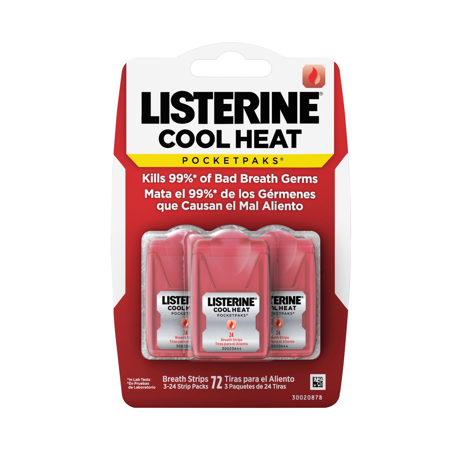 slide 1 of 5, Listerine Cool Heat Pocketpaks Breath Strips for Oral Care, Kills Bad Breath Germs to Freshen Breath, Cinnamon Flavor, 24-Strip Pack, 3 Pack, 72 ct