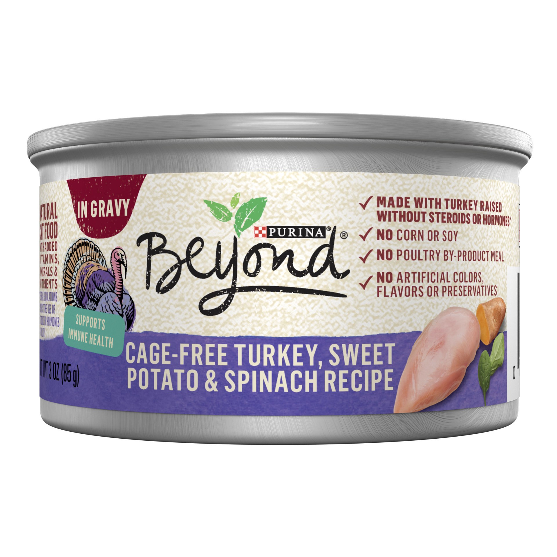 slide 1 of 8, Beyond Purina Beyond Cage-Free Turkey, Sweet Potato and Spinach Recipe In Wet Cat Food Gravy, 3 oz