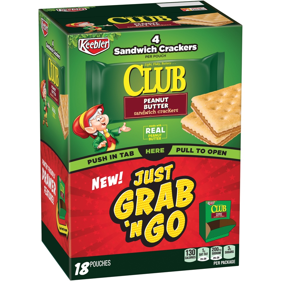 Keebler Club Just Grab 'N Go Peanut Butter Sandwich Crackers 18 ct Shipt