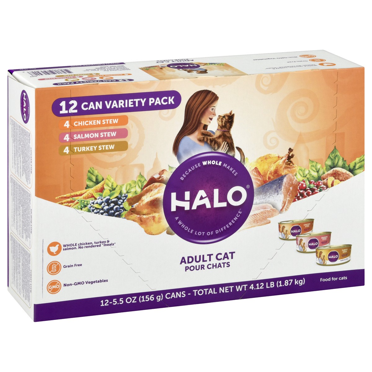 slide 2 of 9, Halo Variety Pack Adult Cat Food 12 ea, 5.5 oz