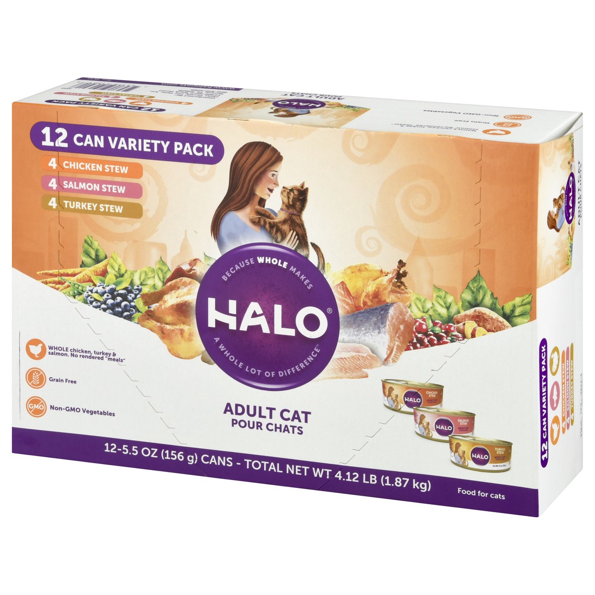 slide 3 of 9, Halo Variety Pack Adult Cat Food 12 ea, 5.5 oz
