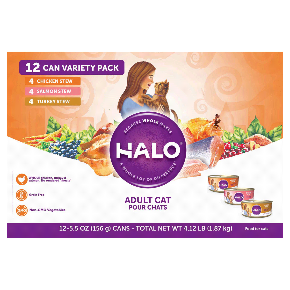 slide 1 of 1, Halo Adult Wet Food with Chicken, Salmon & Turkey Variety Pack, 5.5 oz