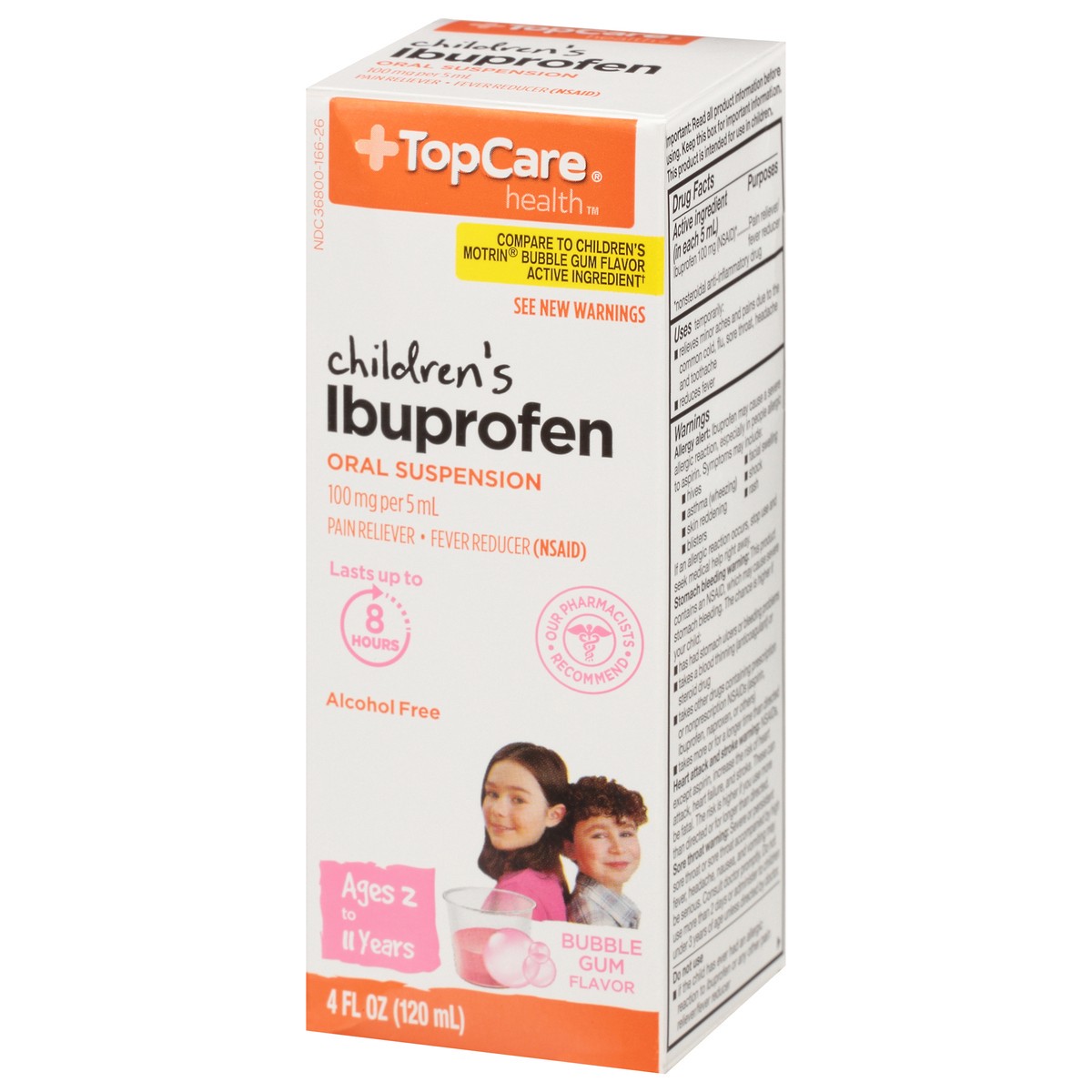 slide 9 of 9, TopCare Health 100 mg Children's Oral Suspension Bubble Gum Flavor Ibuprofen 4 fl oz, 4 fl oz