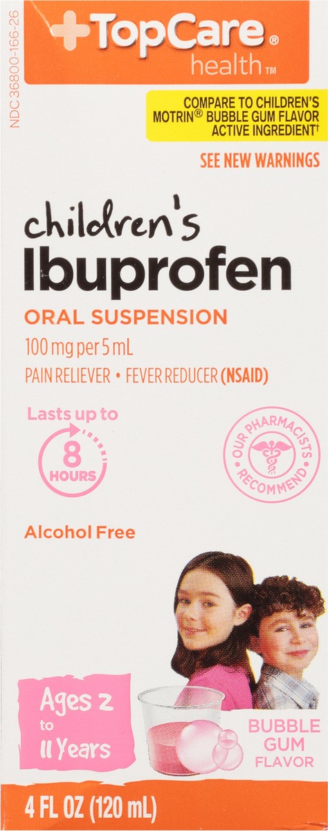 slide 2 of 9, TopCare Health 100 mg Children's Oral Suspension Bubble Gum Flavor Ibuprofen 4 fl oz, 4 fl oz