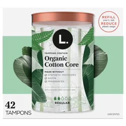 L. Cotton Tampons Regular Absorbency, Contains an Organic Cotton Core, Made Without Synthetic Pesticides, or Fragrances 42 Count