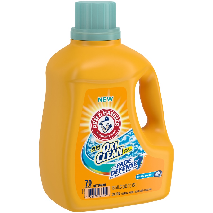 slide 2 of 4, ARM & HAMMER Plus OxiClean Sparkling Waters HE Liquid Laundry Detergent 70 Loads, 122.5 oz