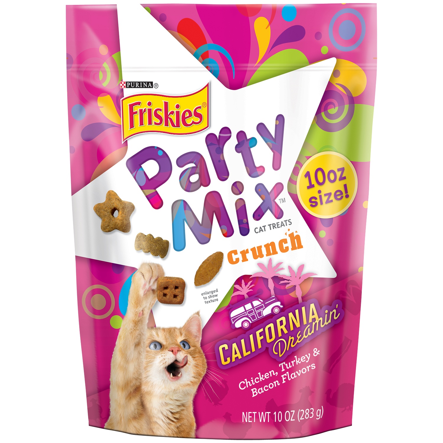 slide 1 of 2, Friskies Party Mix California Dreamin' Crunch Cat Treats, 10 oz