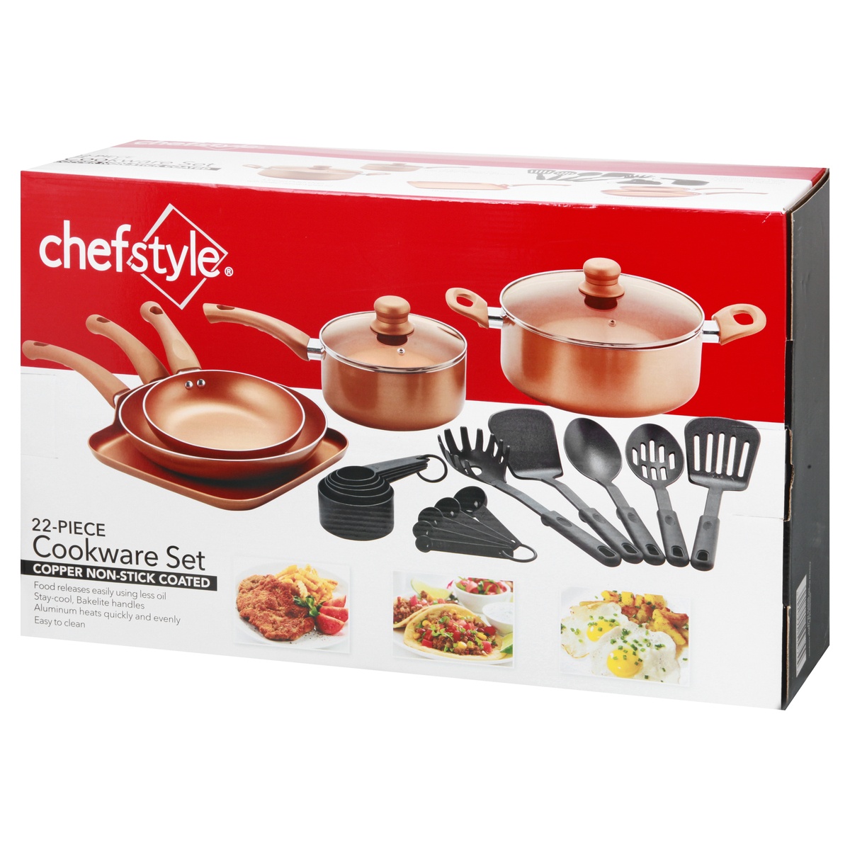 slide 3 of 8, chefstyle Copper Cookware Set, 22 ct