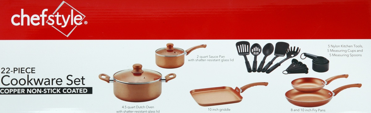 slide 4 of 8, chefstyle Copper Cookware Set, 22 ct