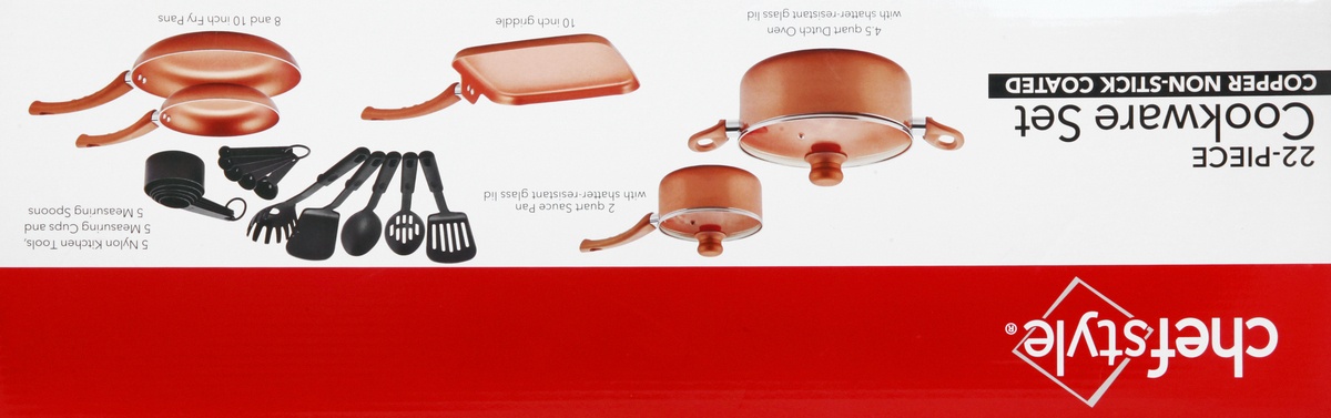 slide 6 of 8, chefstyle Copper Cookware Set, 22 ct